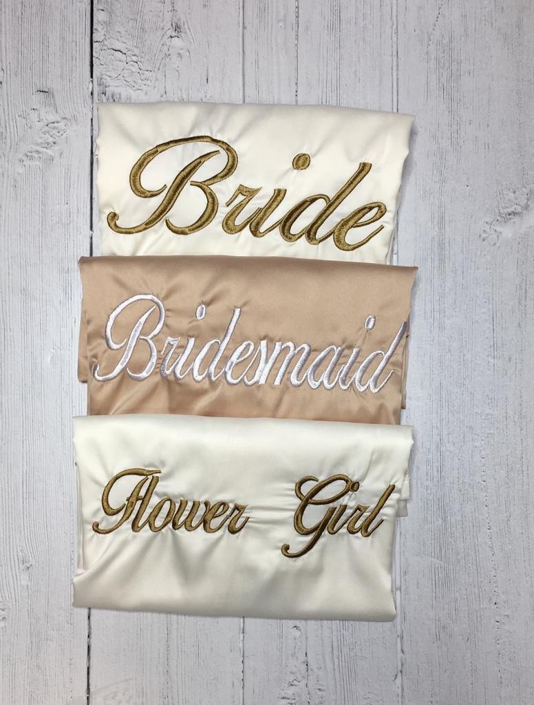 Bridal robes- Champagne and Ivory satin embroidered dressing gowns - Robes 4 You