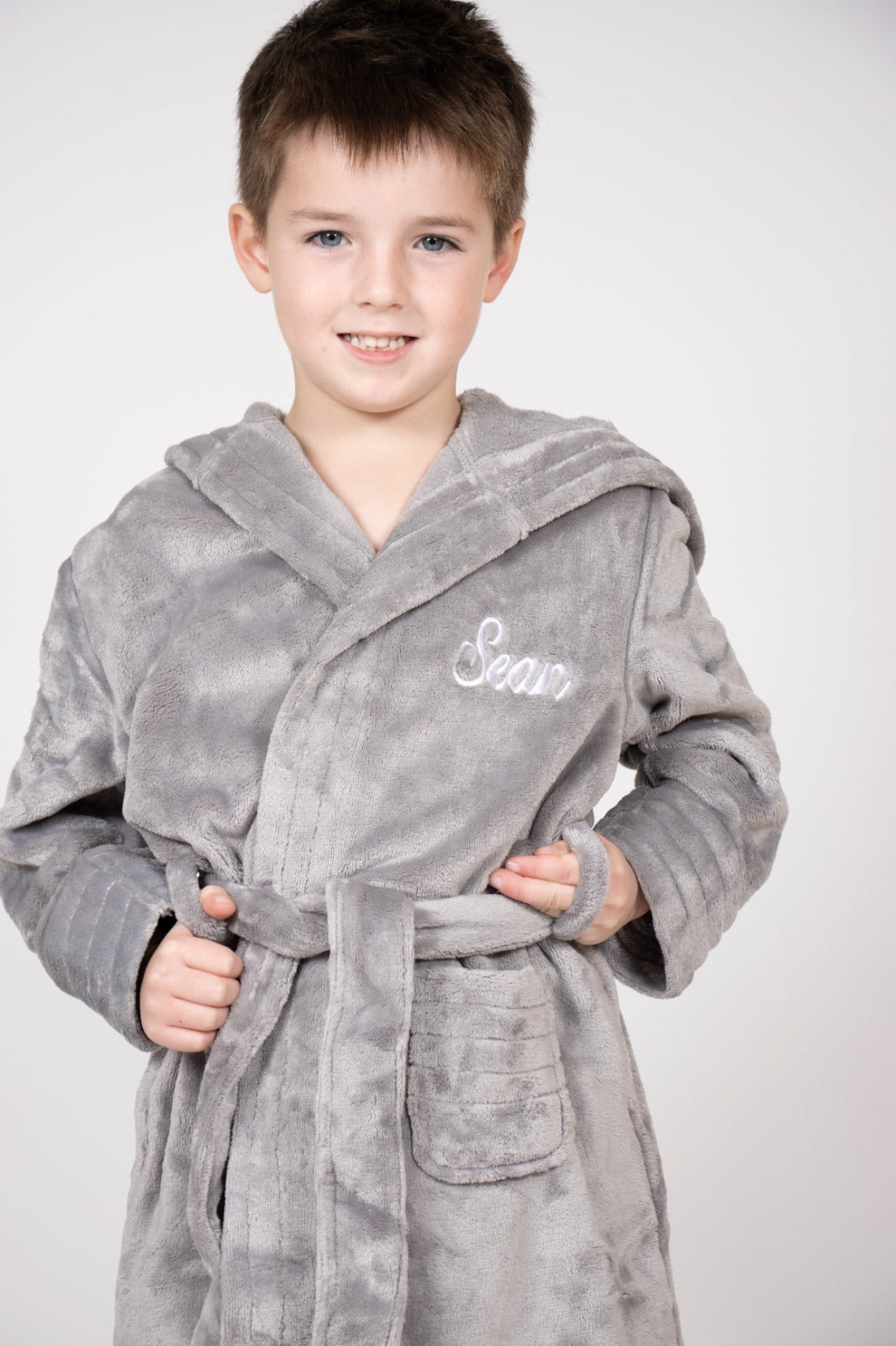 Children's Personalised Grey Hooded Robe