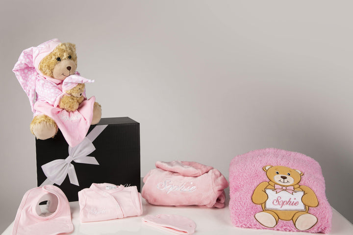 Baby Girl Deluxe Hamper with pink  robe presented in a gift box - Robes 4 You