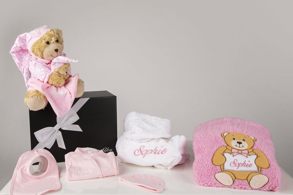 Baby Girl Deluxe Hamper with White robe presented in a gift box - Robes 4 You