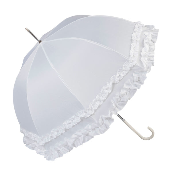 Large Double Frilled White Wedding Umbrella -12019