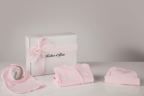 Pink personalised Babygrow ,Hat , Bib - Robes 4 You