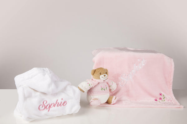 personalised baby girl gift -personalised robe, blanket and teddy - Robes 4 You