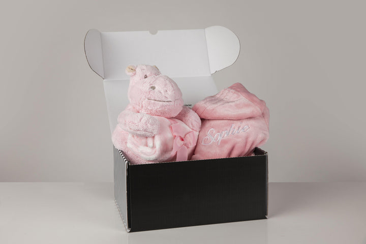 Baby girl hamper - Personalised fluffy Baby Pink Robe with blanket and teddy in a gift box - Robes 4 You