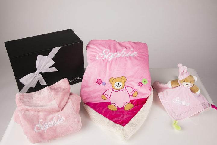 Baby Pink Robe embroidered with blanket & comfortor and gift box - Robes 4 You