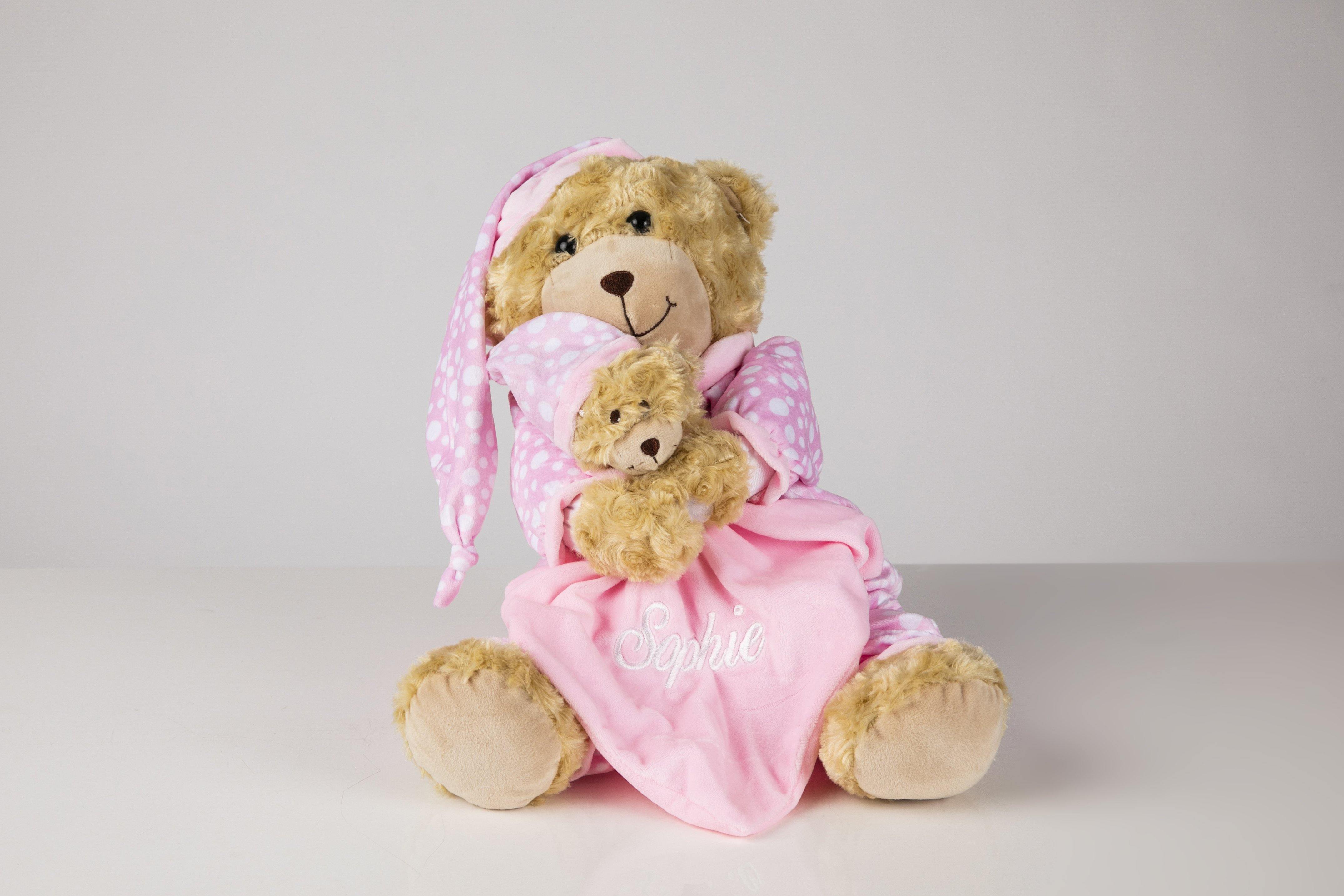 Baby girl gift - Large Teddy with personalised detachable comforter - Robes 4 You