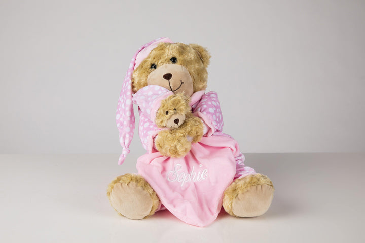 Baby girl gift - Large Teddy with personalised detachable comforter - Robes 4 You