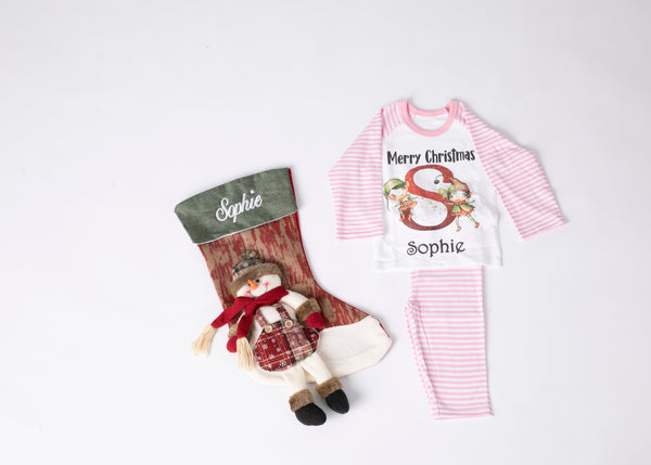 Christmas Pink Pyjamas ,Christmas Snowman stocking