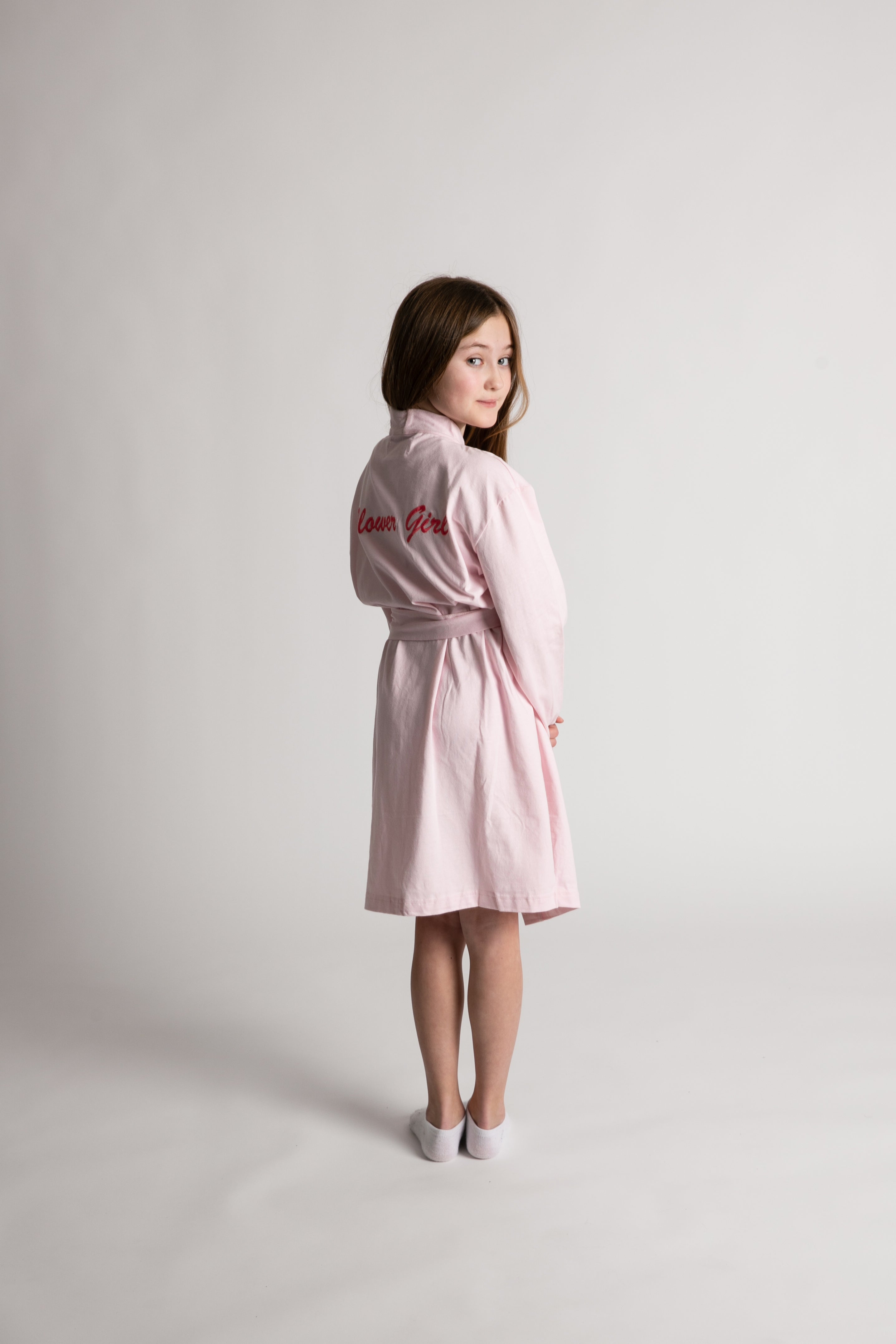 Pink Cotton Flower Girl Robe embroidered