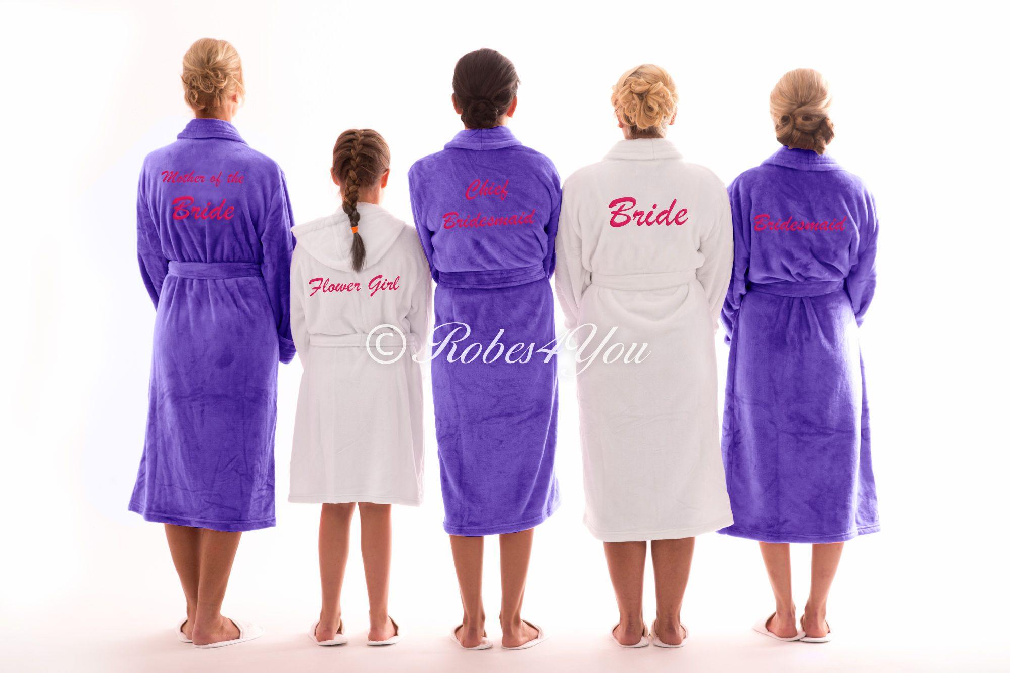Luxury White & purple Robes Embroidered in baby Pink - Robes 4 You