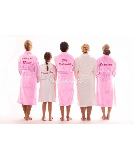 Luxury White & Baby Pink Robes Embroidered Cerise Pink - Robes 4 You