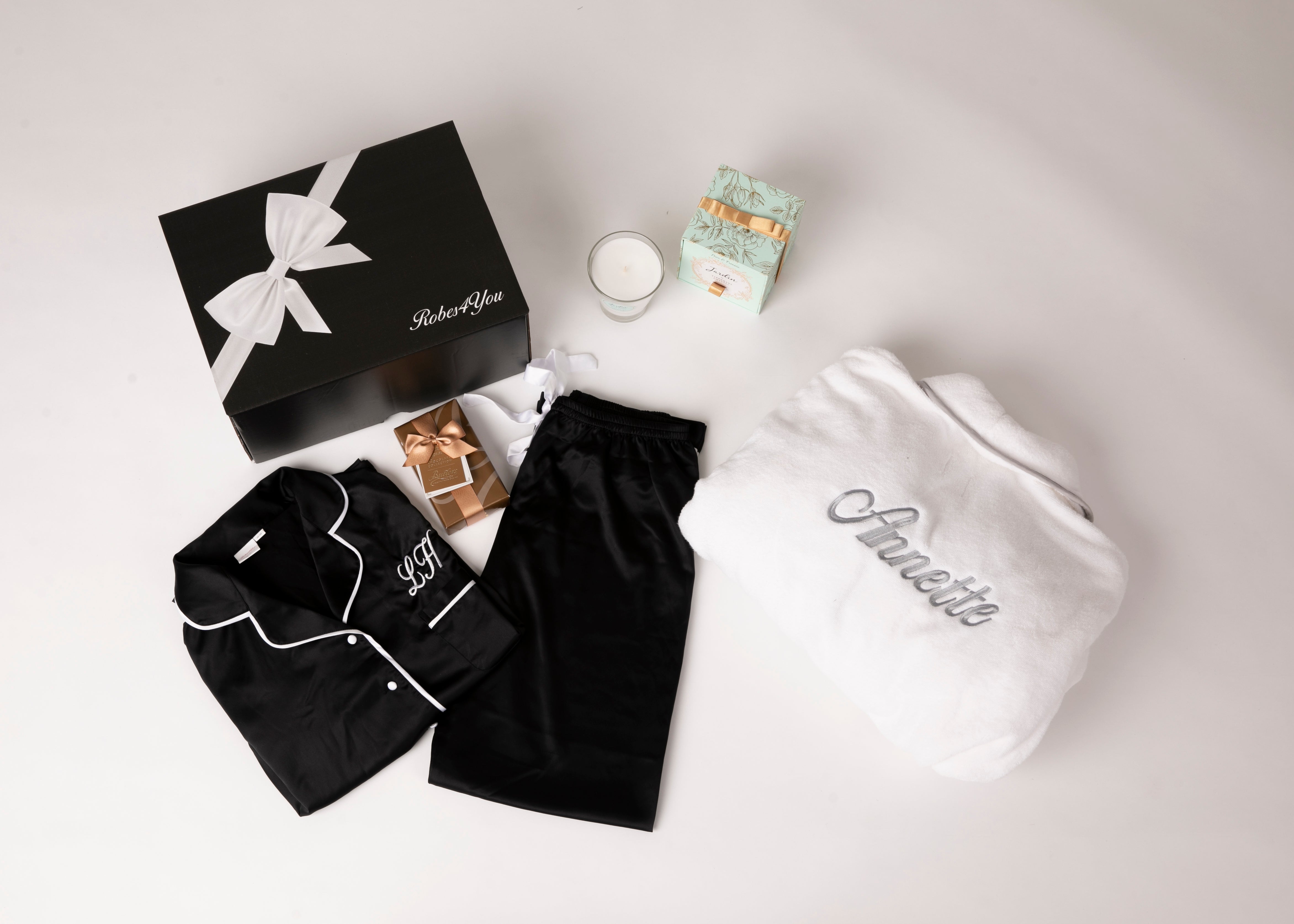 Luxurious personalised hamper- personalised robe ,towelling robe, butlers chocolates and a candle-Robes4you