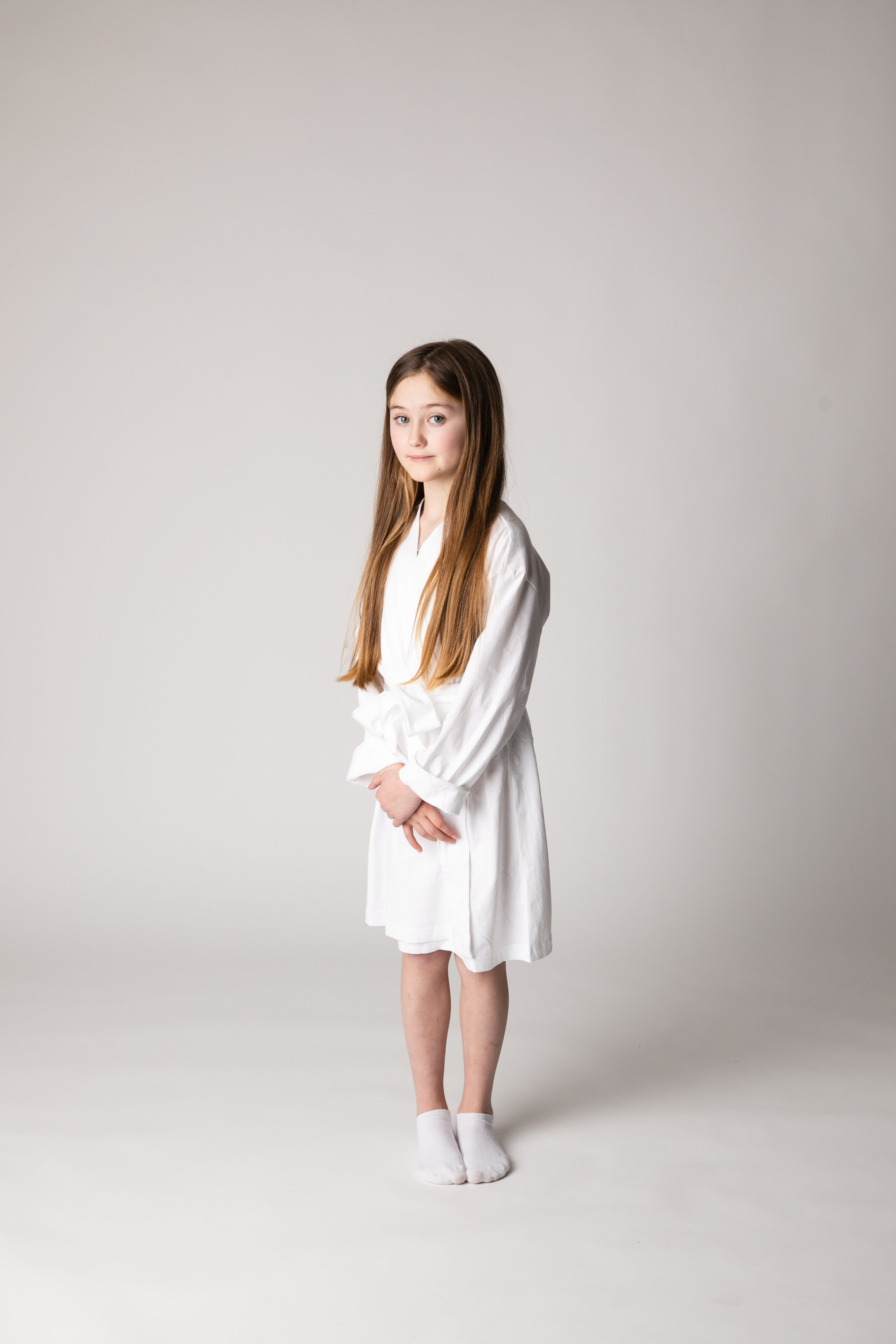 White Cotton Flower Girl Robe embroidered Gold