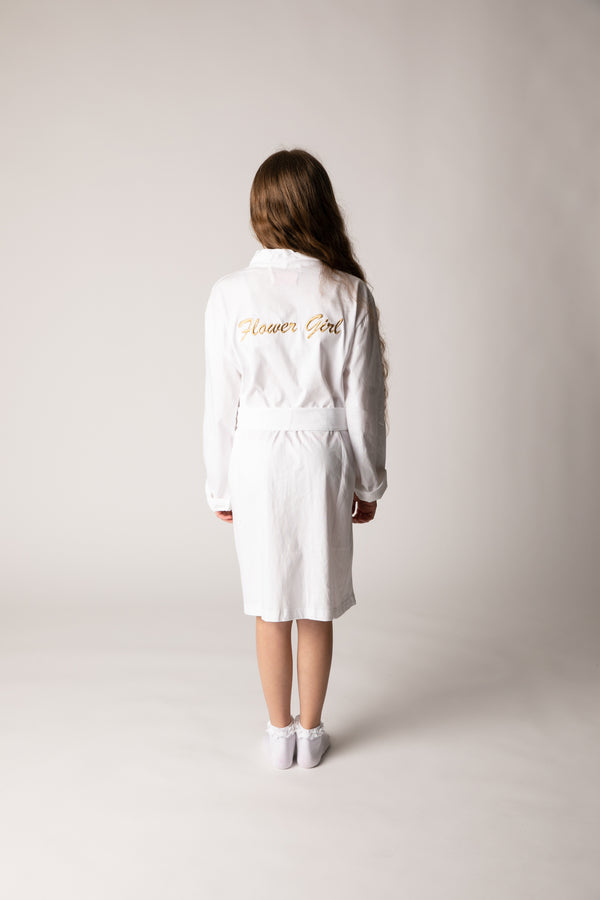 White Cotton Flower Girl Robe embroidered Gold